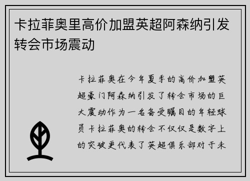 卡拉菲奥里高价加盟英超阿森纳引发转会市场震动